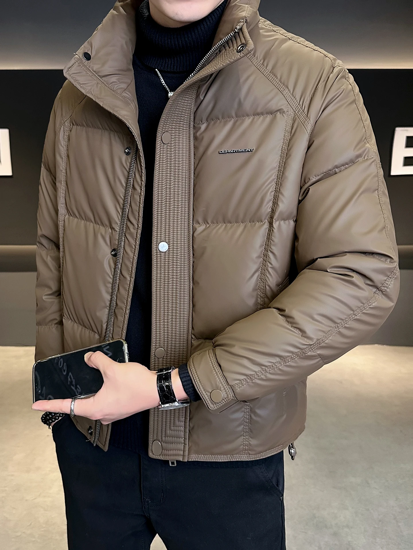 

Men's ort Thiened Stand Collar down Jaet Winter Warm Outerwear Faionable Brand Wal Coat Casual Sle Urban Wear