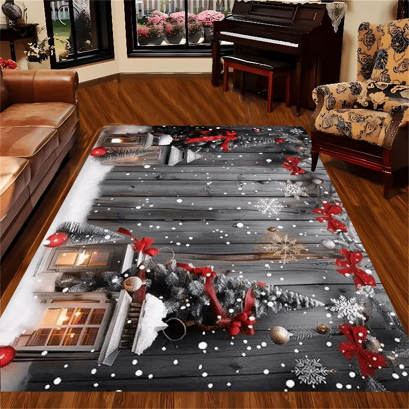 Christmas Floor Mat Plaid Patchwork Print Rug Snowman Tree Doormat Home Decor for Living Room Xmas Holiday Decoration