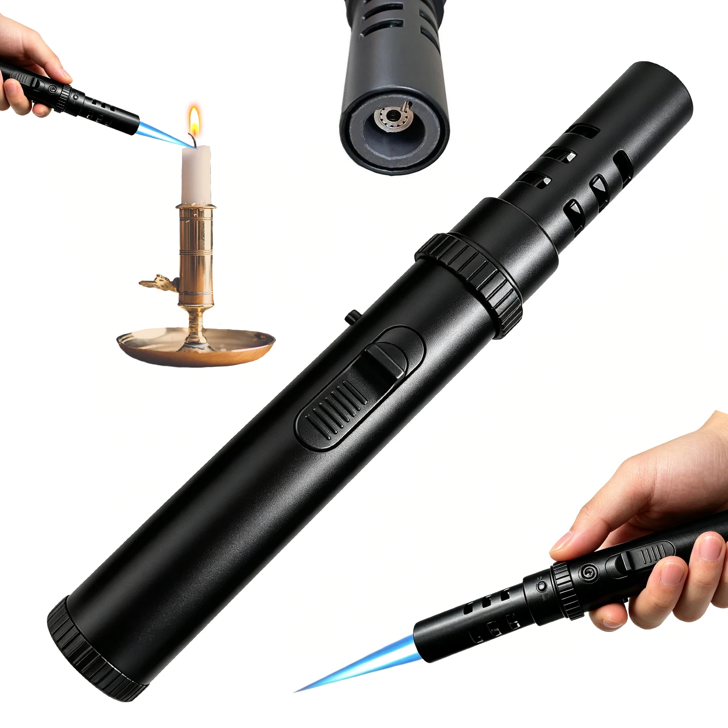 Einstellbarer Flammenanzünder, Nachfüllbarer Jet-Flammenbrenner mit Robustem Metallgehäuse & Keramikdüse, 360° °   Mehrzweck-Zündgerät für Camping, Wandern, Grillen, Kamin, Kerzen, Schweißen, Ideales