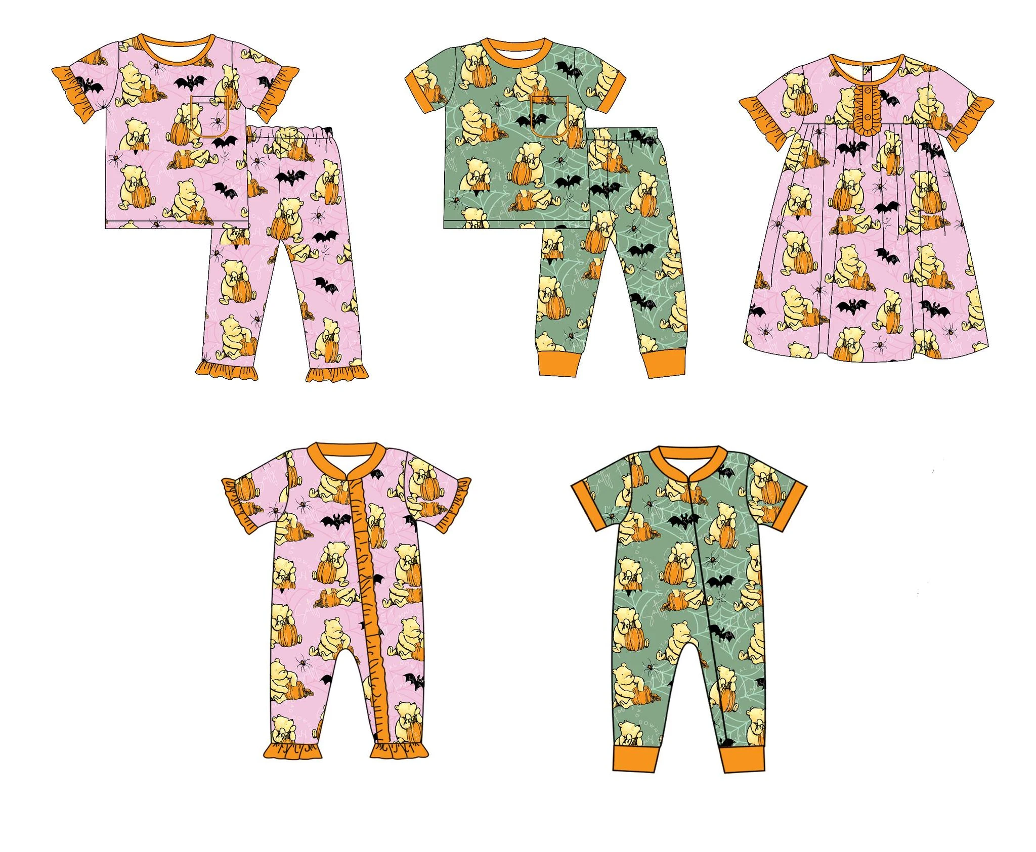 

Halloween series Toddler boy clothes Children's clothing sets girls Baby clothes Pumpkin bear patterns Short-sleeved set romper