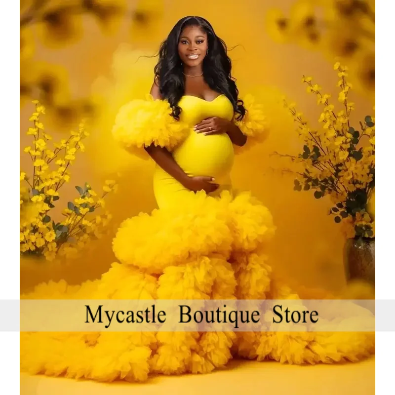 Gold Mermaid Maternity Dresses for Photoshoot Puffy Skirt Sweetheart Pregnant Women Robes Customized Evening Gowns