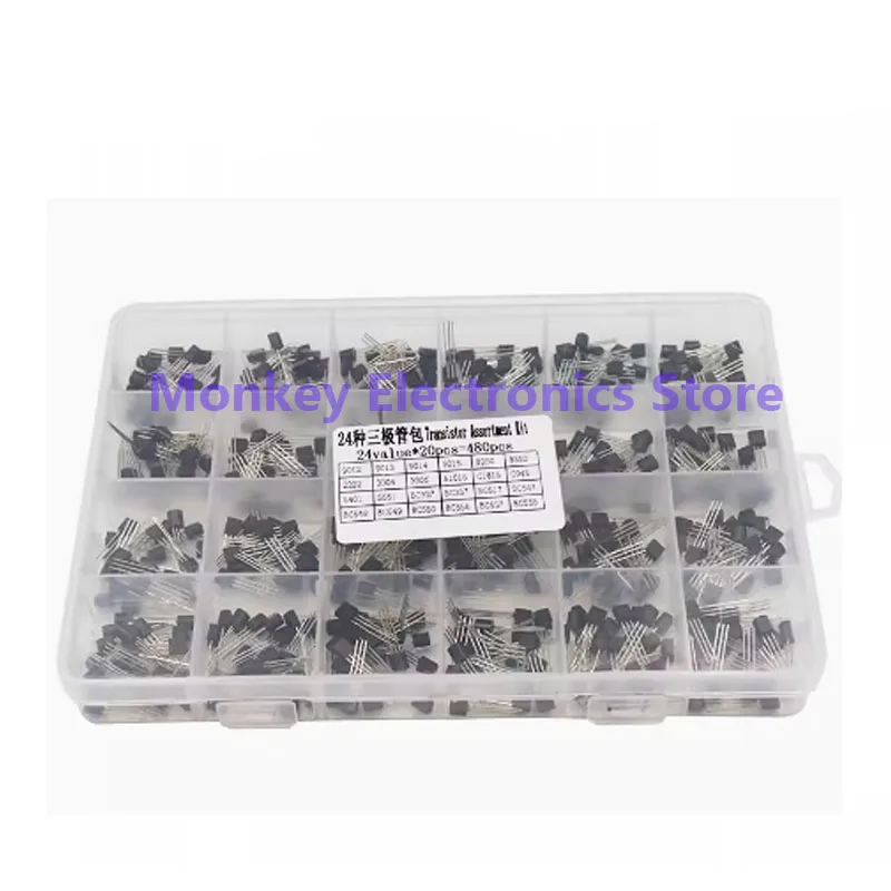 480PCS TO-92 Transistor boxed 24 kinds total DIP BC327 BC337 BC547 BC557 BC550 BC517 BC548 S8050 S8550 2N2222 3904 3906