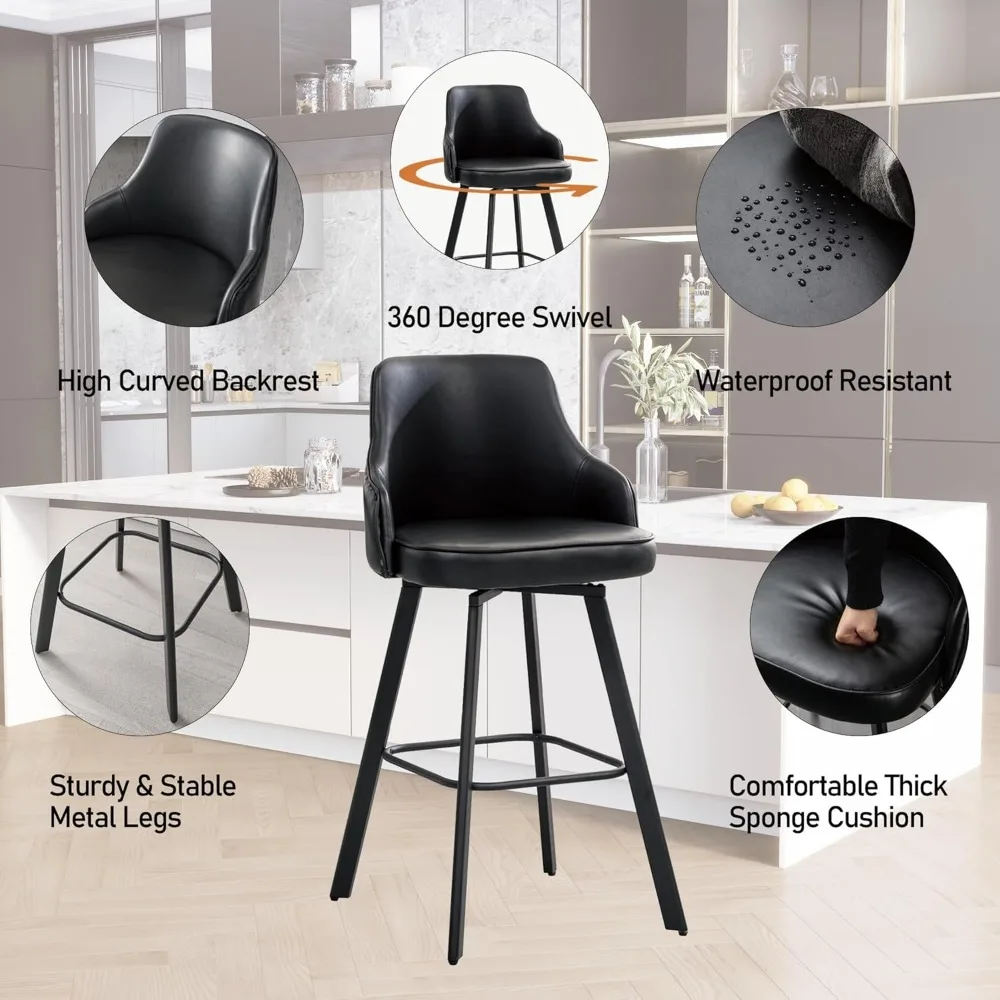 

Bar Stools Set - 30" Swivel Bar Height with (Black, 3PCS) High Back Faux Leather Kitchen Barstools