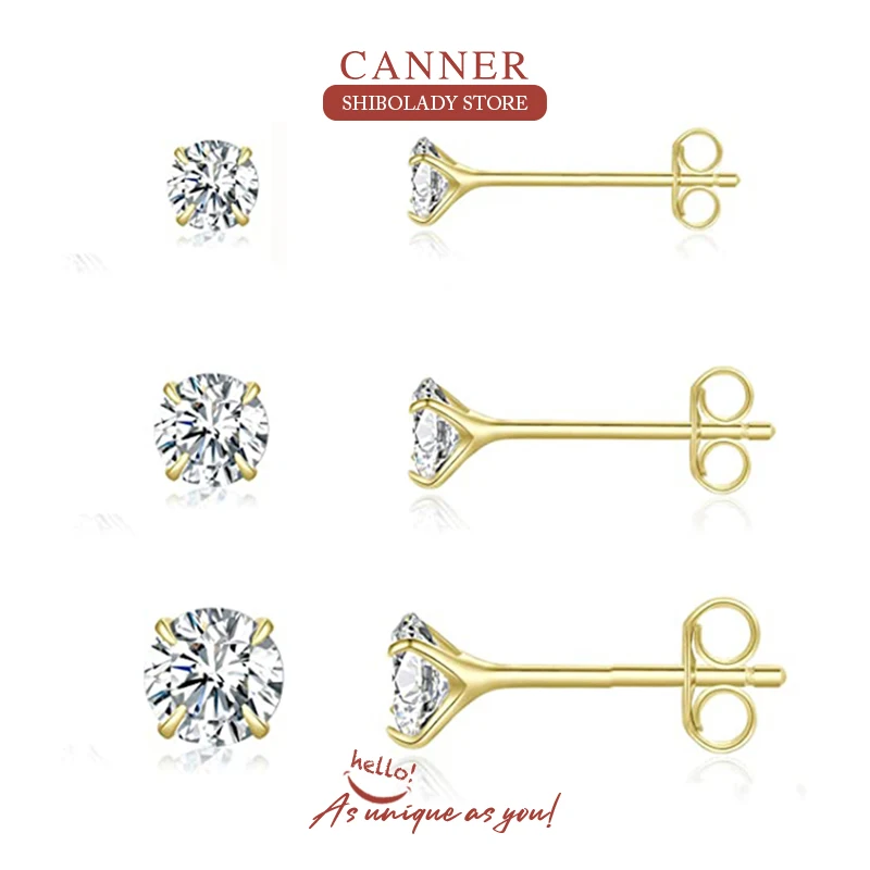 

CANNER 3Pcs/Set 925 Sterling Silver Earrings For Women Ins Heart Stud Earrings Golden Jewelry Ear Piercing 2021 Trend Mom Gift