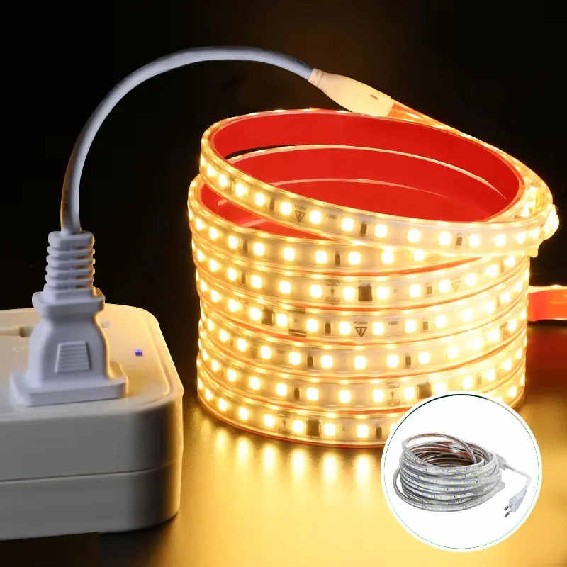 LED Lights Strip 220V 60Leds/m IP67 Waterproof Warm White With Eu Plug Flexible Led Light Smd 5050 Waterproof Outdoor Lamp