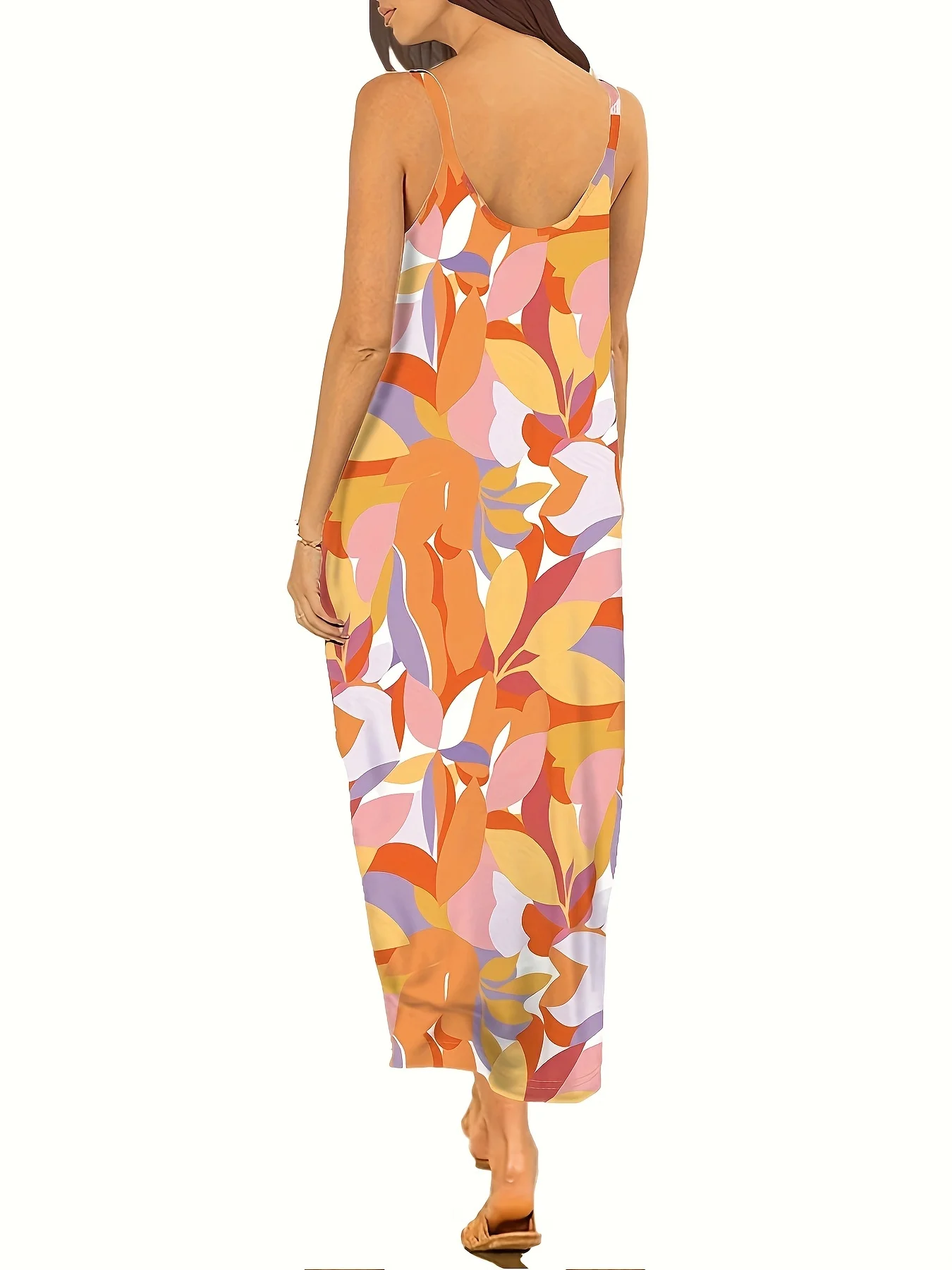 Women's Spaghetti Strap Maxi Dress Colorful Floral Print Boho Summer Beach Casual Sundress