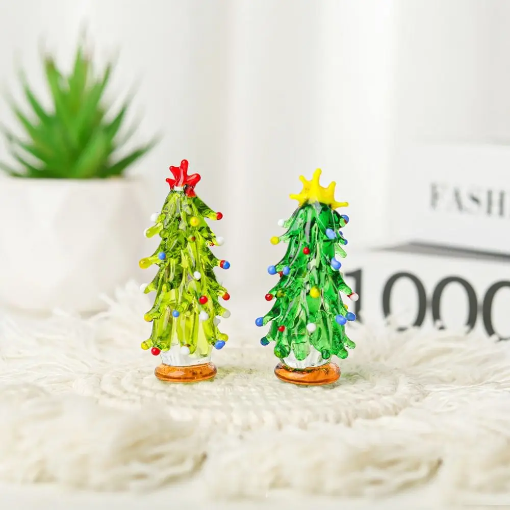 Glass Crystals Christmas Tree Figurine Mini Statue Christmas Tree Miniature Table Ornaments Handmade Crystals Ornaments