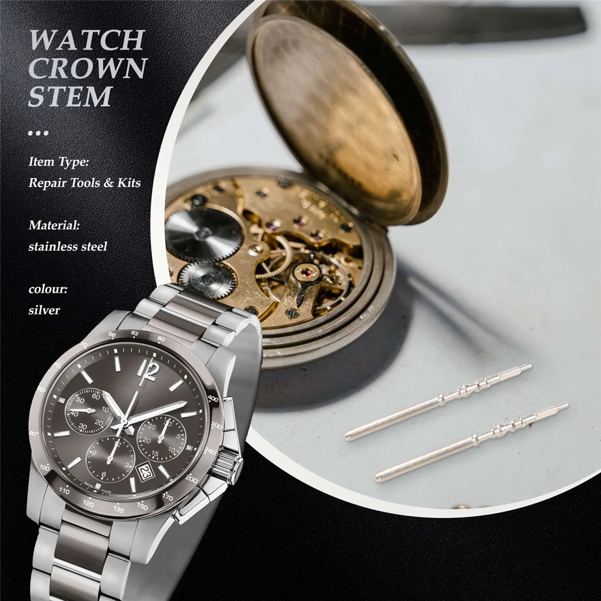 AAAF 5Pcs Movement Watch Steel Stem Crown Kit Watch of Parts NH35 NH36 NH38 NH39 Movement Watch Stem Spare Parts