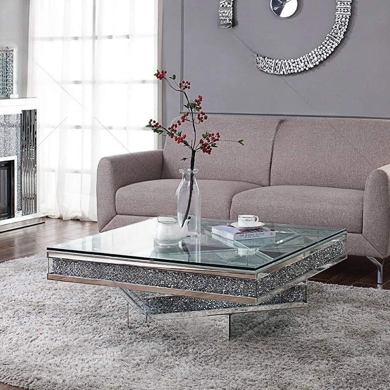 

American glass diamond coffee table light luxury living room tea modern crystal mirror tea coffee
