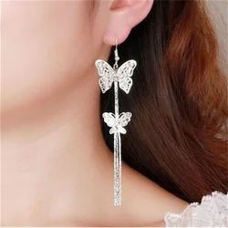 Temperament Long Tassel Butterfly Earrings Crystal Hanging Women's Earring Ear Drop Fashion Wedding Party Jewelry Party Gift