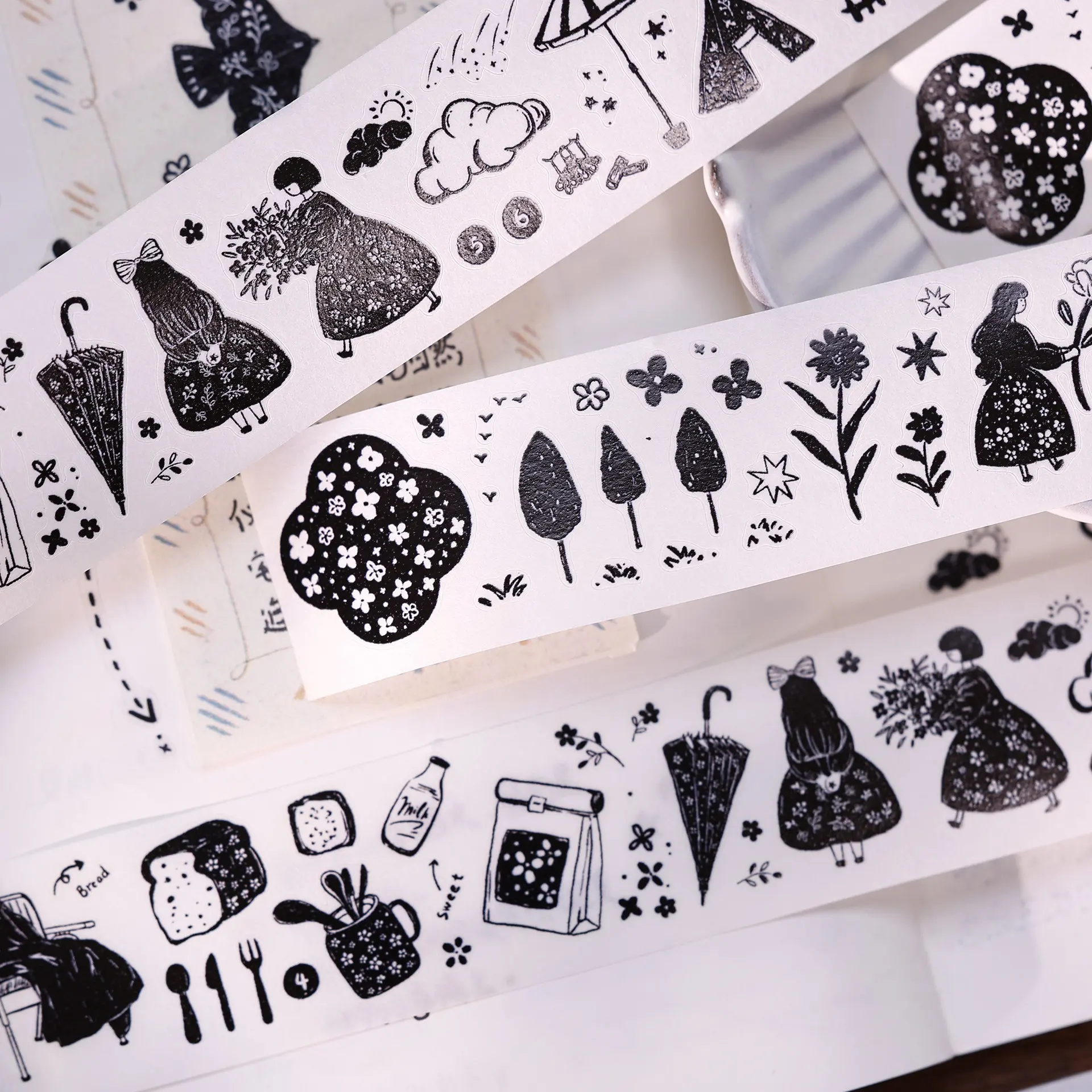 Salt Series Plain Color Washi Tape, Silhouette Figure Embellishment, Washi Paper and PET Die-Cut, DIY Journaling Scrapbooking