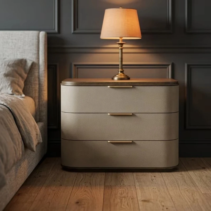 Modern style solid wood bedroom bedside table with 3 drawers