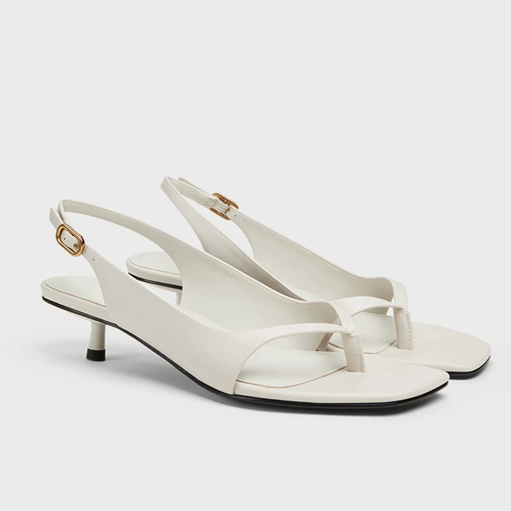 

FWRD Women's French-Style Leather Square-Toe Low-Heel Loop Sandals, Comfortable for Daily Wear #FWRD000315