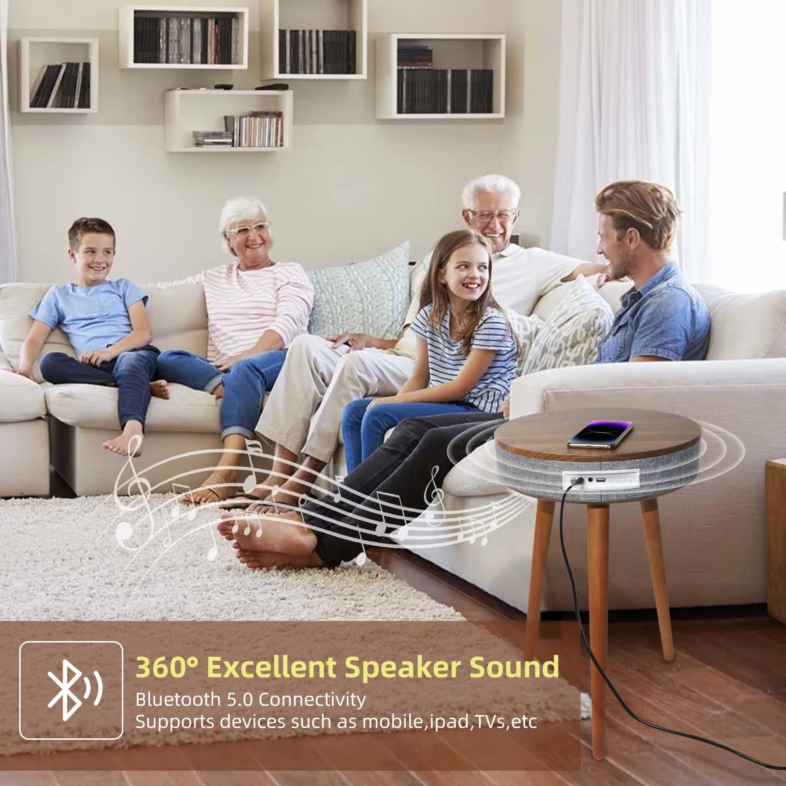 طاولة Café TablesEnd مع مكبر صوت بلوتوث وشحن لاسلكي لمساحات المعيشة الحديثة #4