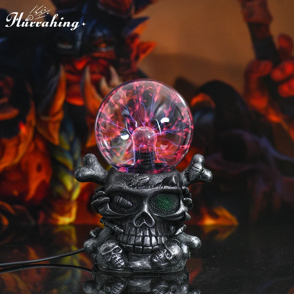 One-Eyed Skull Crystal Plasma Magic Lightning Ball 4 Inch Touch Sensitive Science Enlightenment Cool Indoor Table Decoration