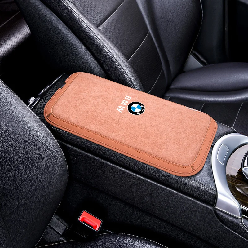 

Car Logo Suede Leather Arm Rest Protector Cover Decoration For BMW E90 E60 E61 E93 E87 E36 E46 E39 E53 F30 Styling Accessories