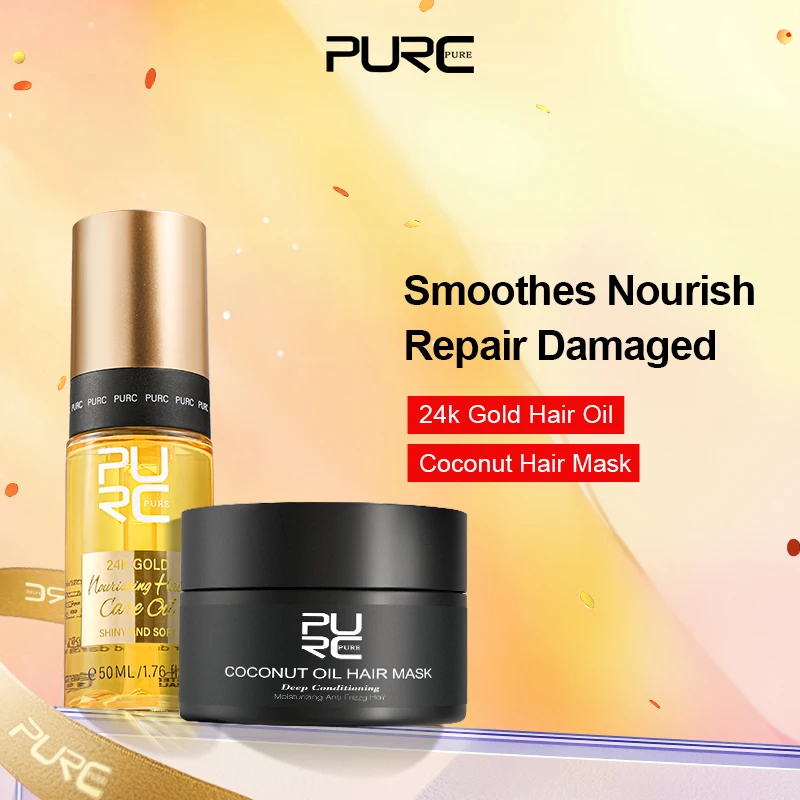 

PURC Coconut Oil Hair Mask & Nourishing Hair Care Oil Keratin Hair Treatment Smoothing Repair Damaged Frizz Hair Care Products