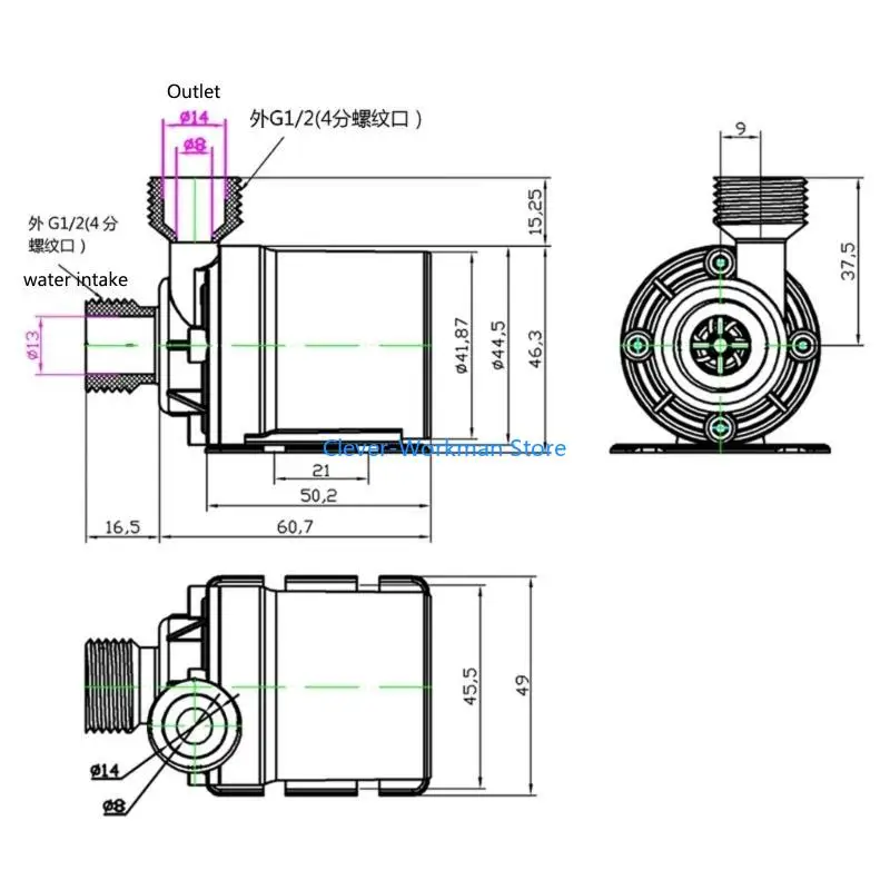 Pompe à eau 24TD 12V, 5M, 800L/H, Micro moteur sans balais, pompe à eau pour fontaine étang à poissons,