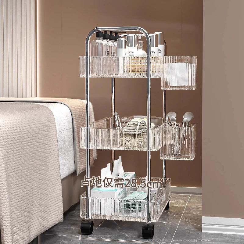 Cosmetic Trolley Transparent Iron Cart Auxiliary Professional Beauty Furniture Barber Aesthetic Tool Trolly Utility Transparent