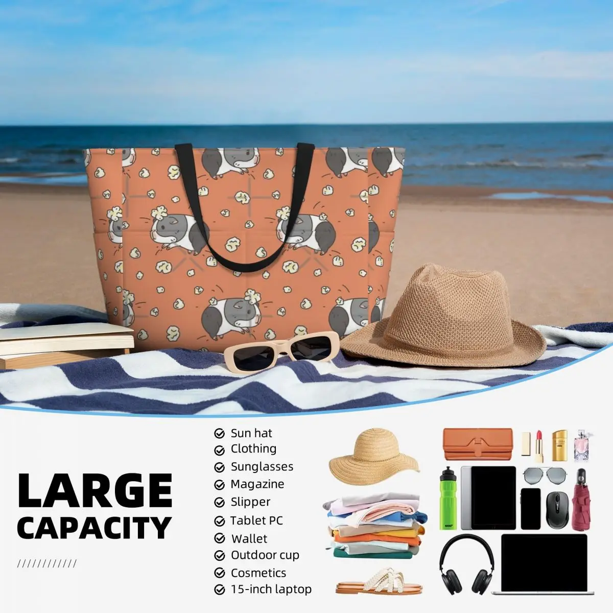 Bolsa de viaje de playa con patrón de conejillo de indias, bolso de mano de moda, regalos para adultos, bolso de hombro, patrón multiestilo