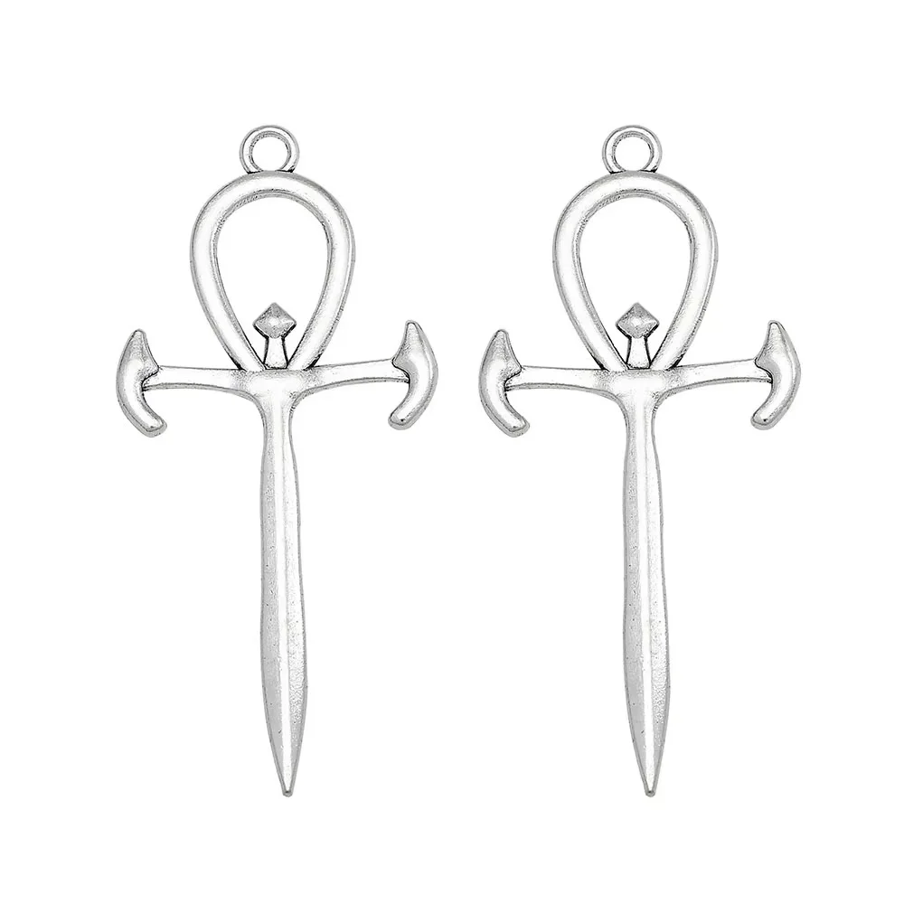 5pcs 63x30mm Vintage Ankh Cross Charms Gothic Vampire Pendants For DIY Keychain Jewelry Making Supplies Accessories