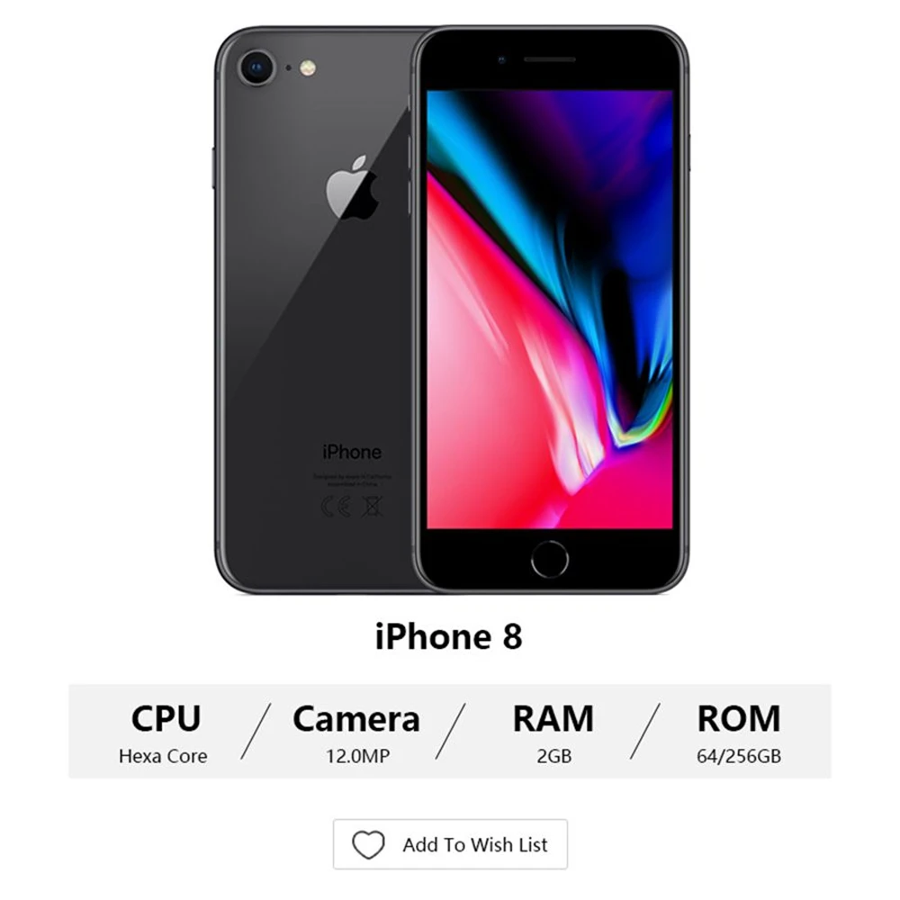 Unlocked Apple iPhone 8 Cellphone 4.7inch 2GB RAM 64GB/256GB ROM Hexa Core 12.0MP Fingerprint Touch ID Used 4G LTE Mobile Phone