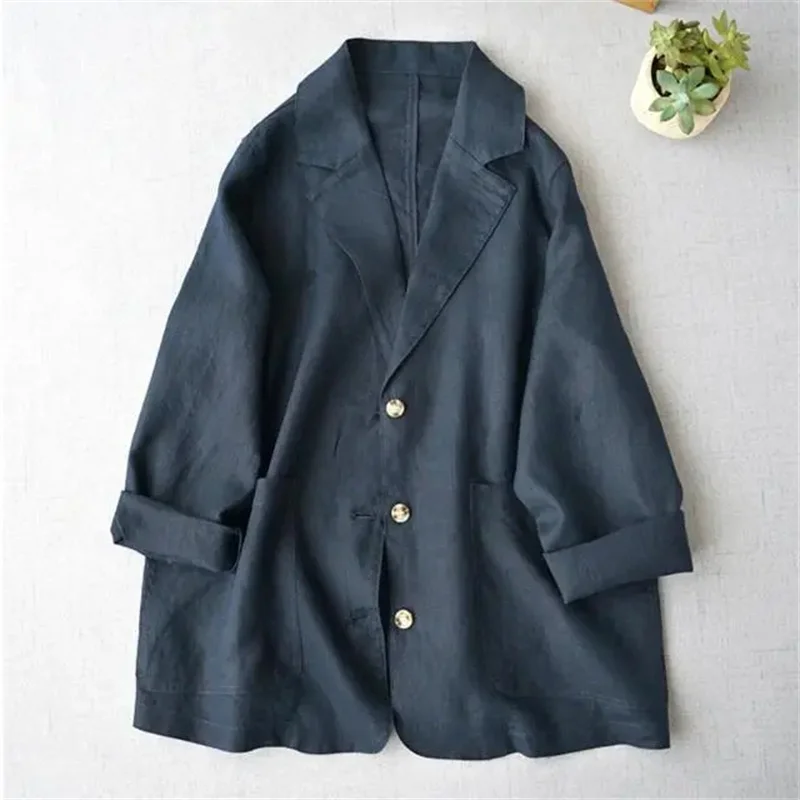 

Women's Plus Size Suit Jacket Linen Thin Jacket Loose Casual Linen Spring Autumn Outerwear Top Women Blazer Casaco Feminino