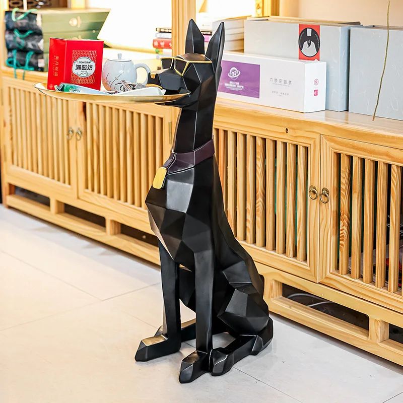 Giant Doberman Figure Side Table Dog Support Statues Plate Large Doberman Sculptures Luxury Living Room Decoration Home Ornament