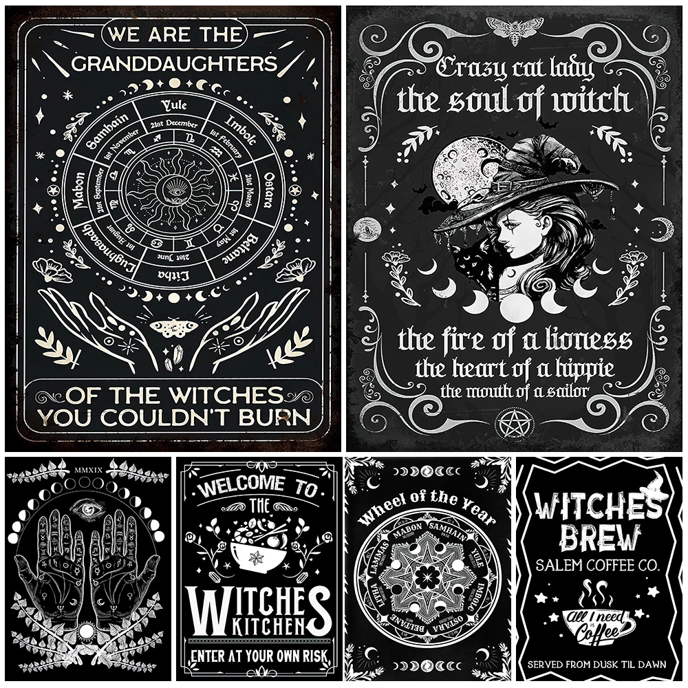 Funny Witches Brew Coffee And Celestial Moon Phase Palmistry Wall Art Canvas Painting Pagan Wheel Of The Year Poster Print Decor
