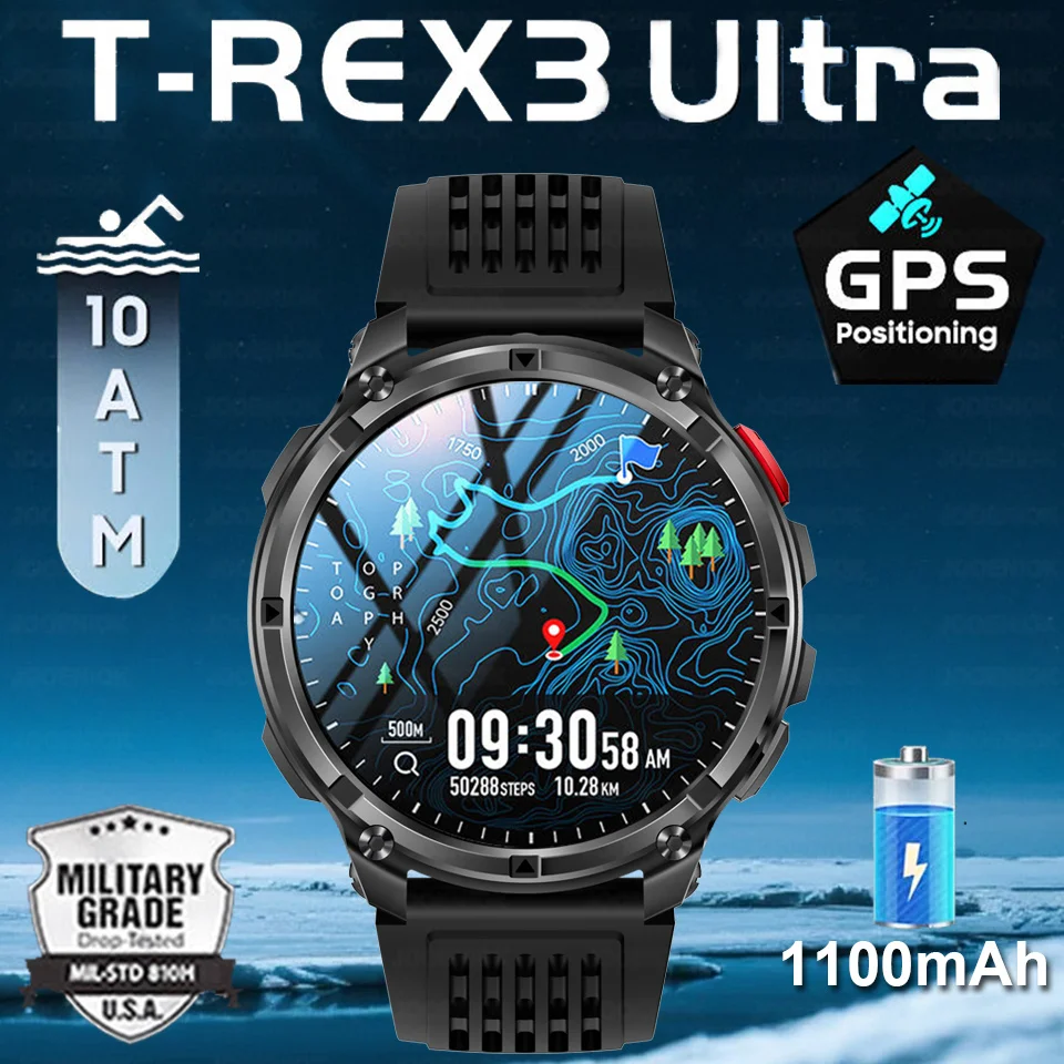 

New T-Rex3 Ultra 1100mAh Battery Smart Watch GPS Track Compass IP69K Waterproof Sports tracker Outdoors Military Smartwatches