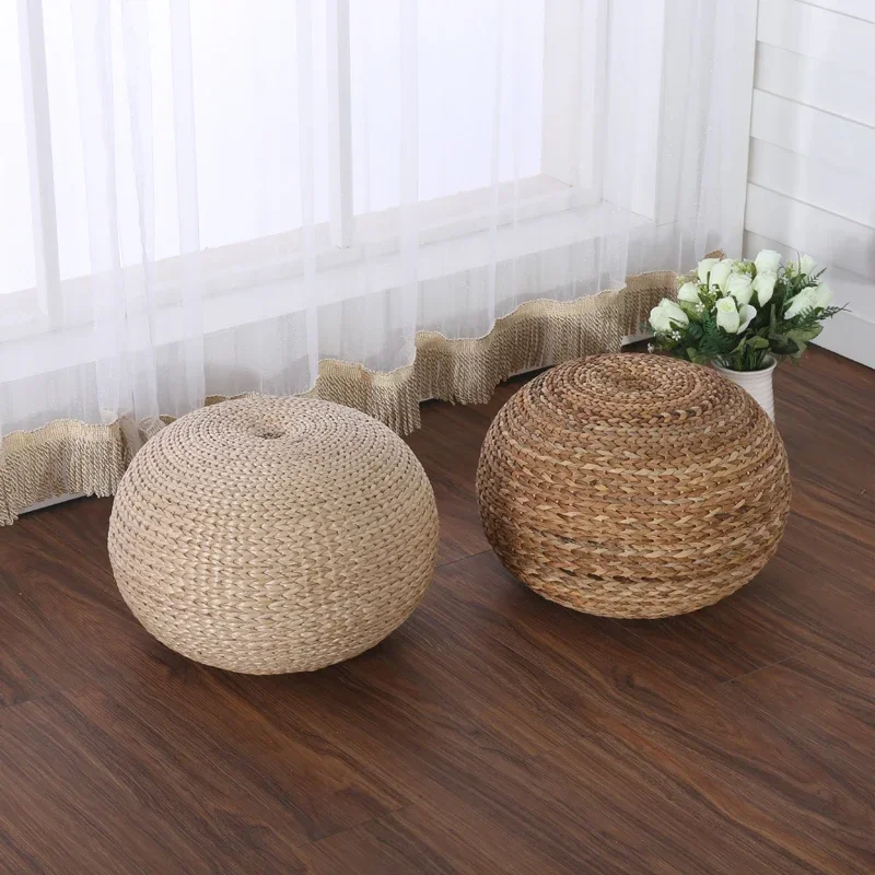 EcoFriendly Handwoven Straw Sphere Stool Artisan Japanese Rattan Seat Sustainable Living Room Footrest NatureInspired Decor