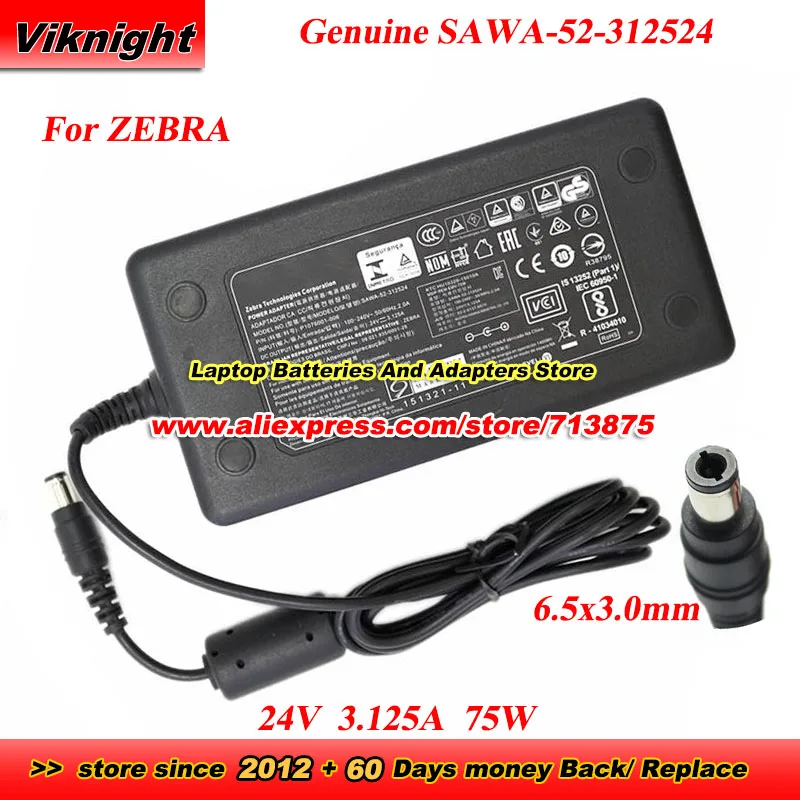 

Genuine SAWA-52-312524 24V 3.125A 75W AC Adapter P/N P1076001-006 for Zebra FSP075-RAAN2 GX420T GX430T ZD410 ZD421 ZD420 ZD620