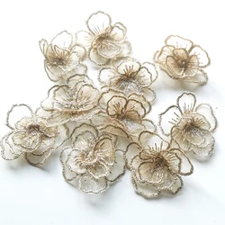 10Pcs Golden White Flower Patches Appliques for Bridal Wedding Dress Clothes DIY Decoration 4CM Wide