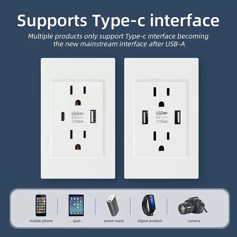 

Herepow 118 Series Thailand American Standard Dual USB Wall Socket Smart Home Appliance 2.1A Typec high quality plug adapter