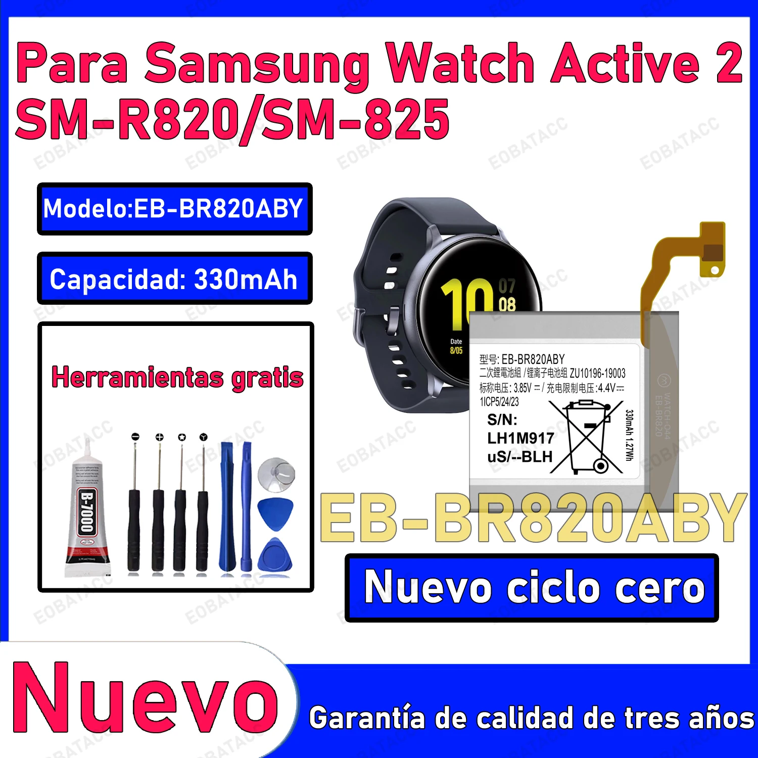 

100% New Zero Cycle EB-BR820ABY Battery For Samsung watch Active2/SM-R820/SM-R825 Smart Watch Bateria +Free Tools