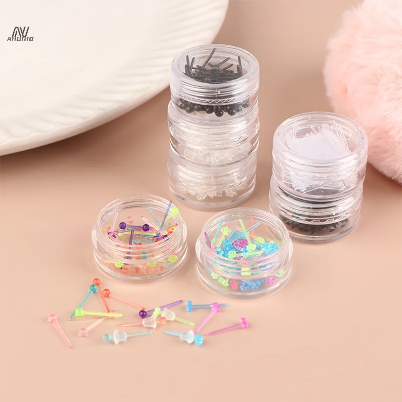 60Pcs/200Pcs Colorful Anti-allergy Plastic Stud Earrings Anti-blocking Ear Sticks Kit