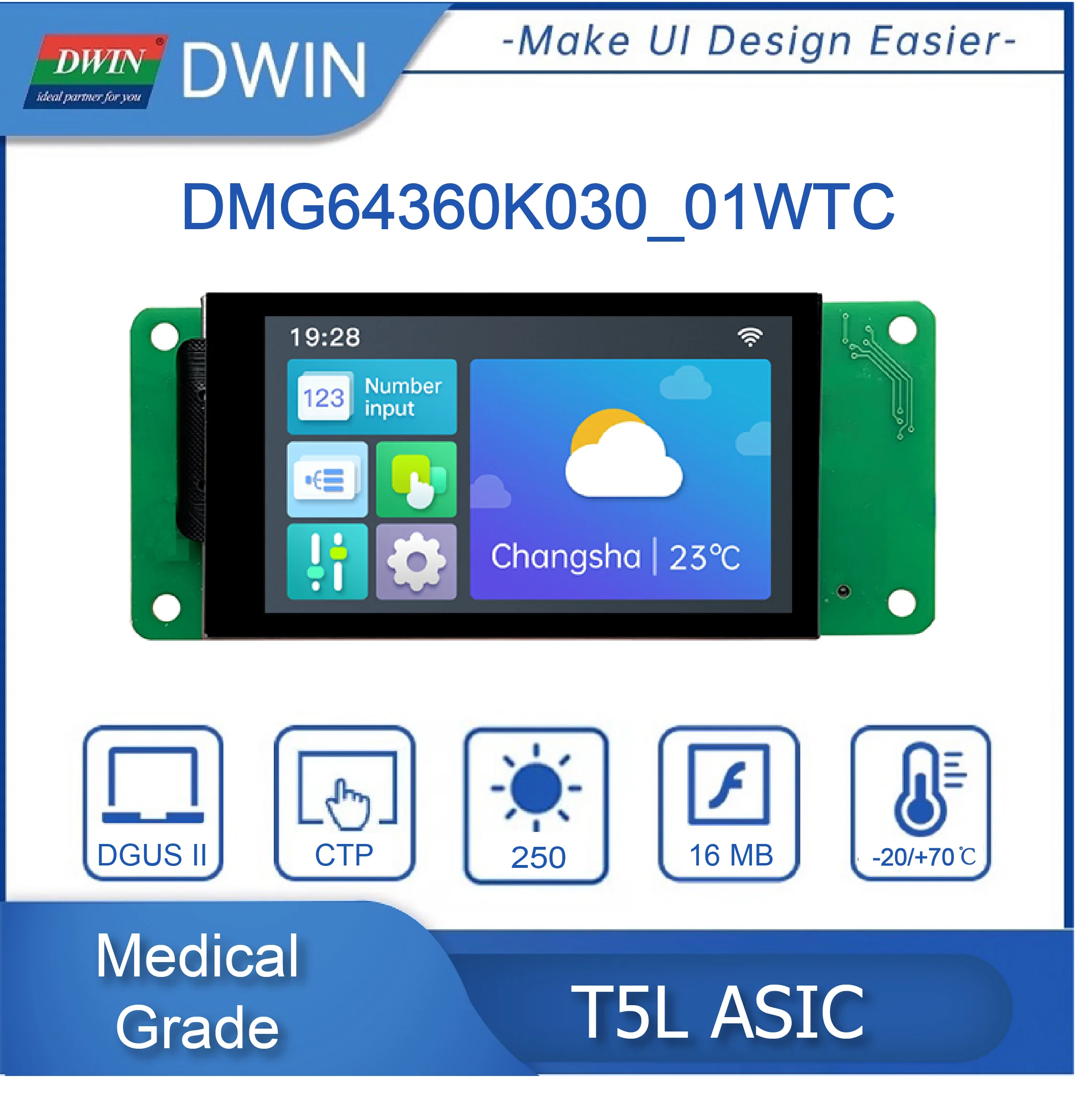 DWIN 3 Inch 360*640 IPS LCD Module HMI Smart Display TFT Panel Working with Arduino/STM/ESP DMG64360K030_01W