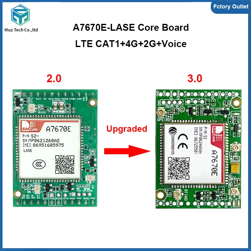 

SIMCOM A7670E-LASE Development Board LTE CAT1 24*24mm Module 4G 2G Voice Without GPS Core Board breakout kit With FPC antenna