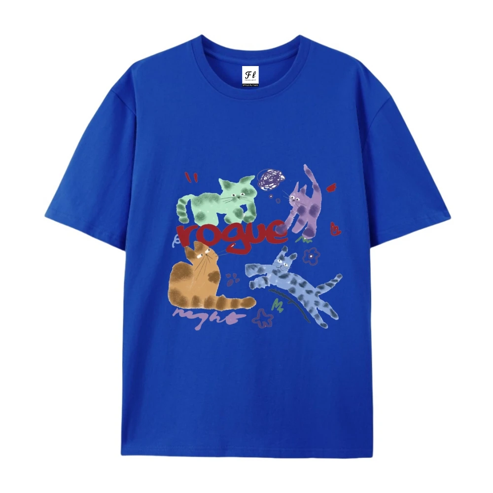 グラフィック Tシャツ女性服かわいい猫プリント Tシャツトレンディな楽しいパターンルーズフィット日常着ファッショナブル