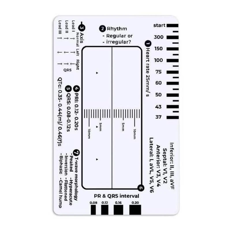 

652F Professional Pocket Card 7 Step Ruler For Easy Electrocardiogram Assessment Reference Guide Efficient Heart Data Reading