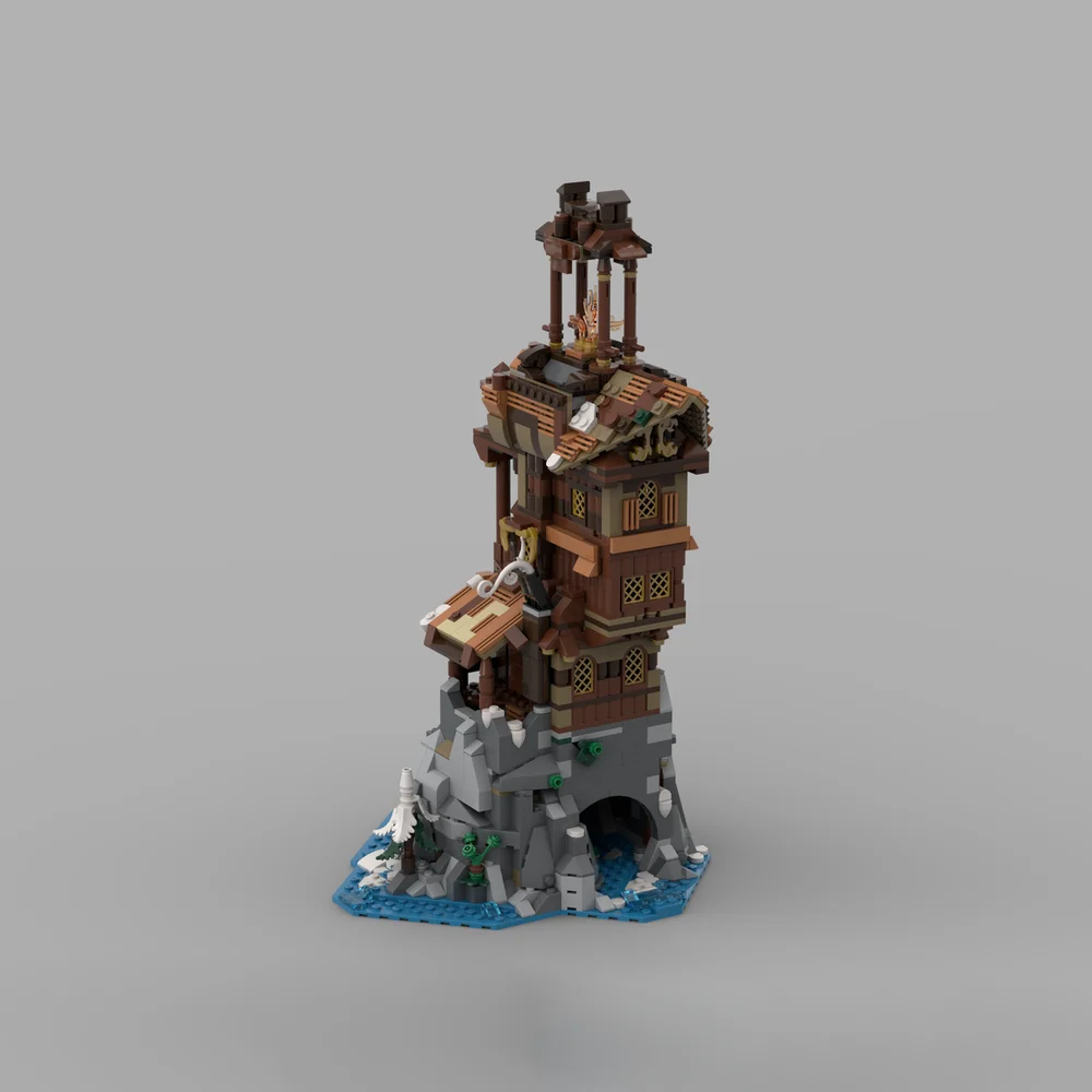 MOC Street View Viking Lighthouse rocky outcrop in the sea fai da te creativo retrò giocattolo per bambini regalo di compleanno building blocks 23143