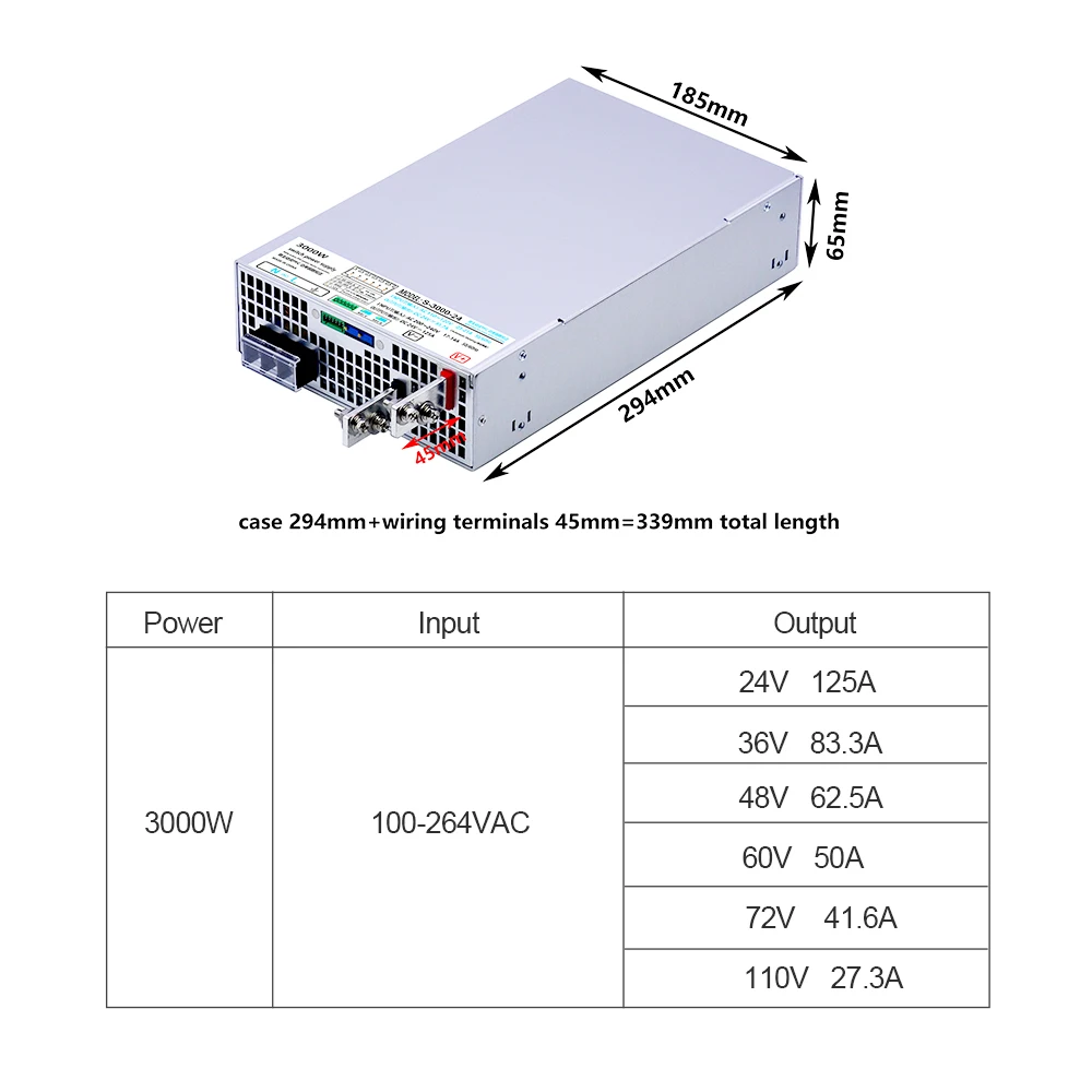 ZJIVNV 3000W Switching Power Supply S-3000 Active PFC DC 24V 36V 48V 60V 72V 110V AC-DC Industrial SMPS Transformer CNC Motor