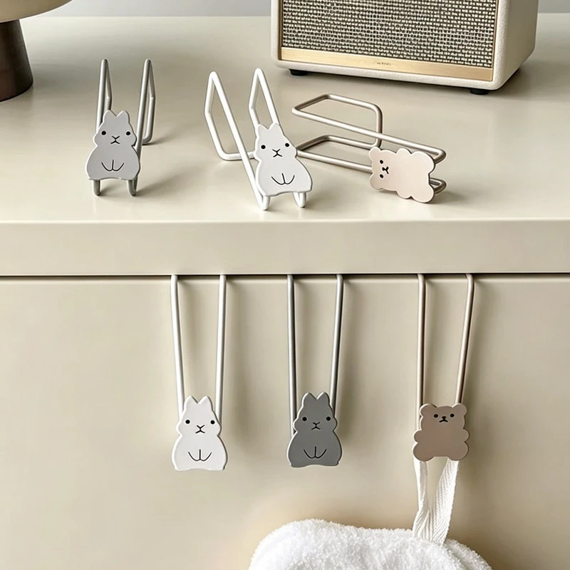 Over The Door Hooks Cute Kawaii Animal Rabbit Bear Cabinet Door Hanger Towel Clothes Hook for Kitchen Bathroom Dorm No Drill