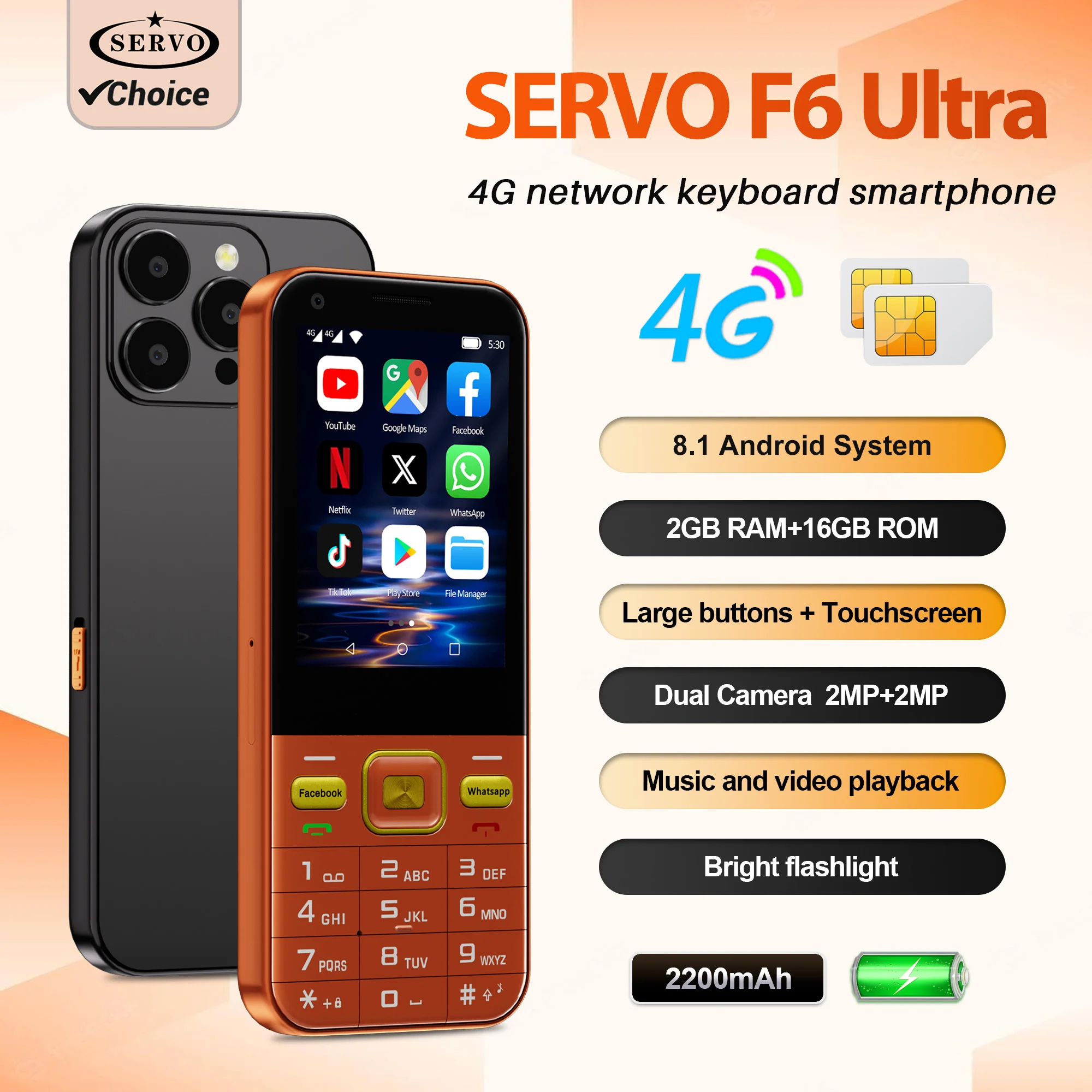 SERVO F6 Ultra 4G LTE Android Phone  2.8