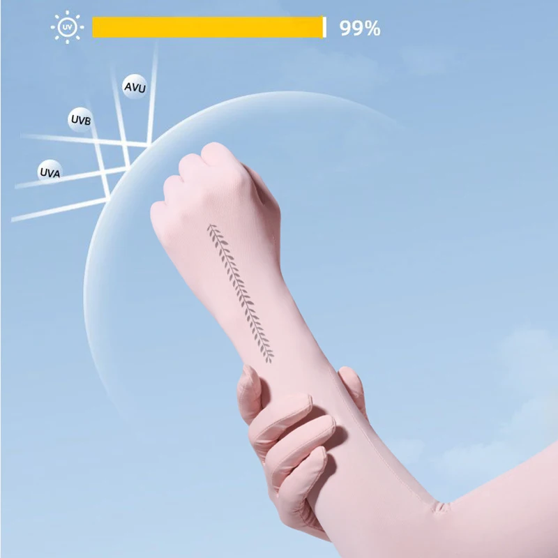 Summer Sun Protection Non-slip Gloves Women Outdoor Riding Breathable Touch Screen Long UV Protection Ice Silk Sleeve UPF50+