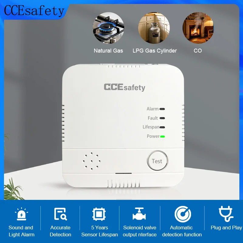 

CCEsafety HD3030 Gas Detector Natural Gas Leak Detector Carbon Monoxide Alarm Propane Alarm CH4/LPG/CO Solenoid valve interface