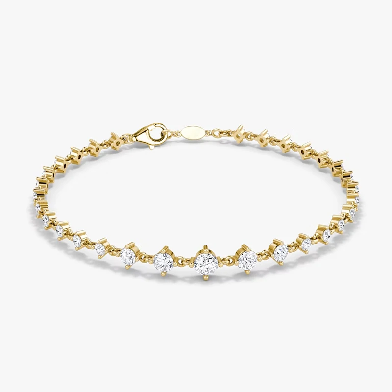 Lnkry Funkelndes 5,0 mm & 4,5 mm & 4 mm rundes Moissanit-Armband für Damen, 14 Karat Gold gefülltes Kettenarmband, trendiger Handschmuck, Geschenke – Detail 3
