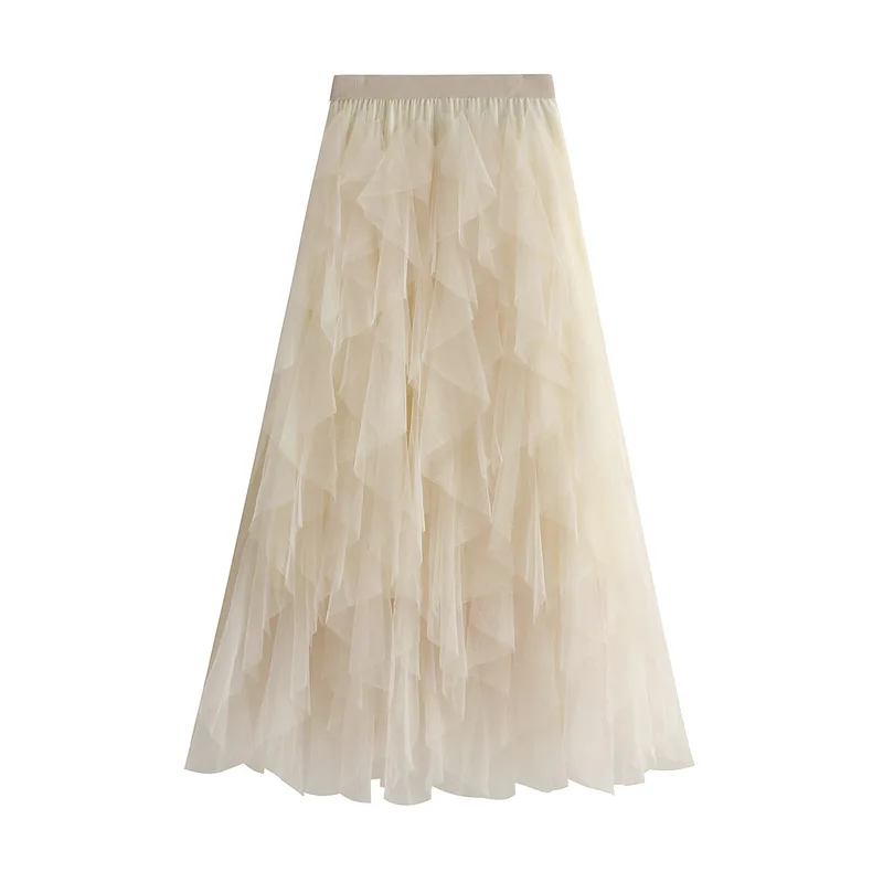 

Women's Korean Wave Irregular Layered Cake Skirt, Fluffy Half Skirt, High Waist, A-line Fairy Long Dress