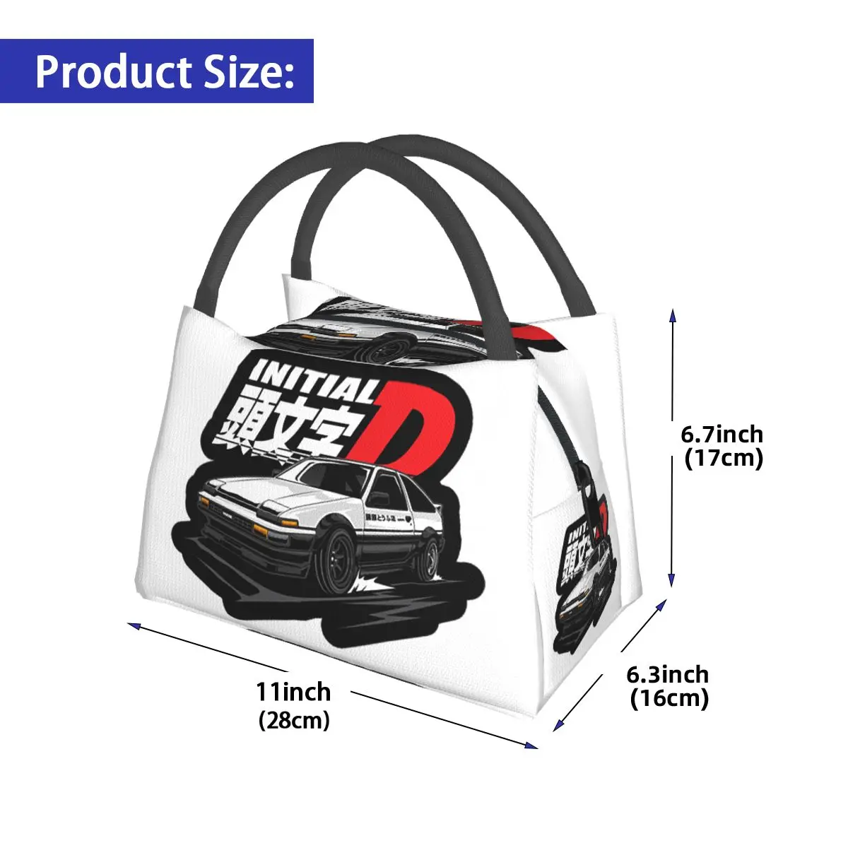 Anime Drift AE86 Initial D Insulated Lunch Bag for Women Kids Portable Food Boxes Thermal Lunch Box Tote