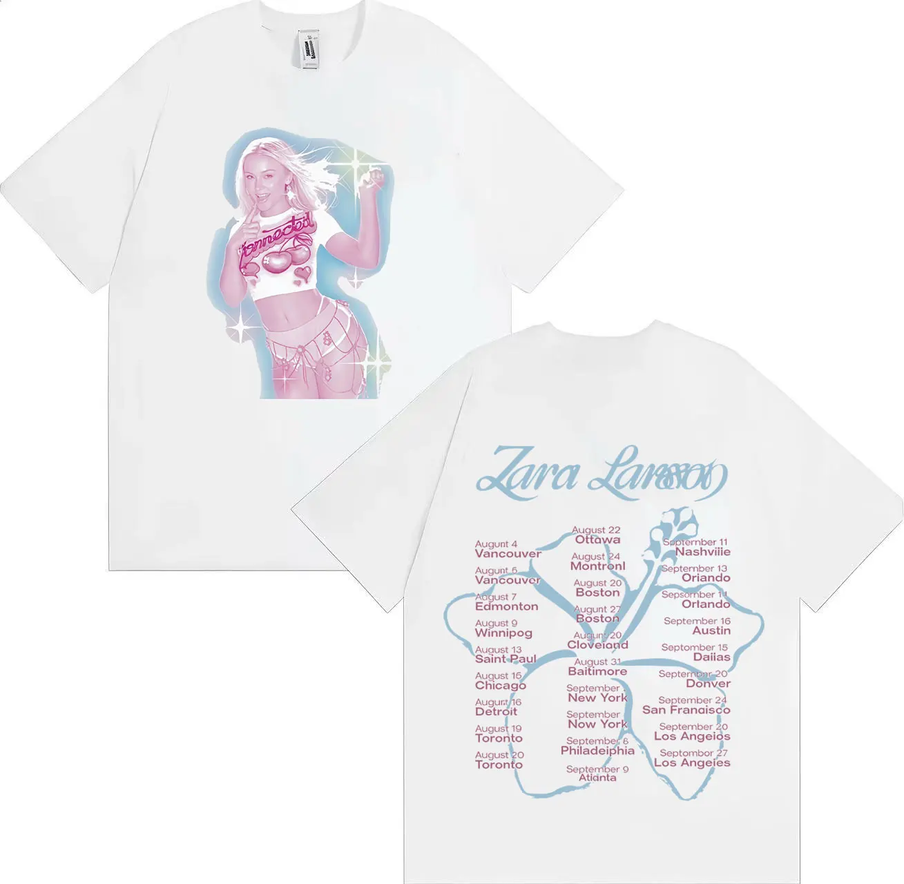 نمط جديد المغني Zara Larsson-Sparkle Date تي شيرت 2025 الصيف المتضخم تي شيرت كم النساء الرجال عادية الجولة الرقبة الموسيقى المحملة #3